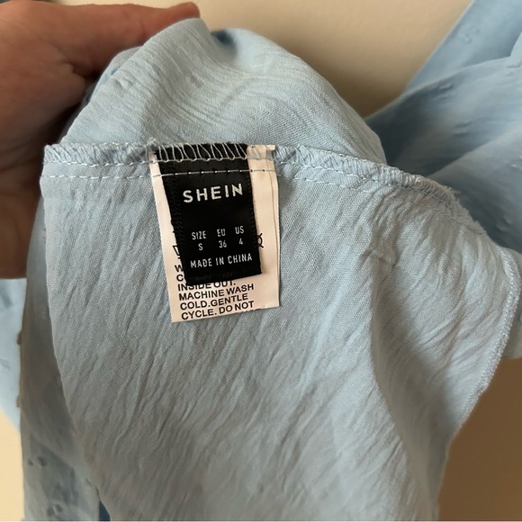NWOT SHEIN Light Blue Ruffled Peplum Flutter Sleeve Blouse Women’s Size Small - Picture 4 of 7